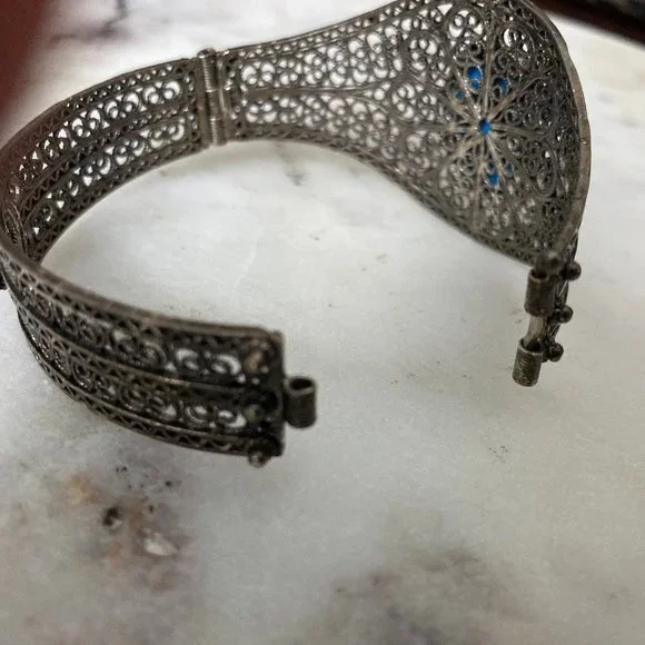 Turkish Turquoise filligree cuff bracelet - Picture 5 of 6
